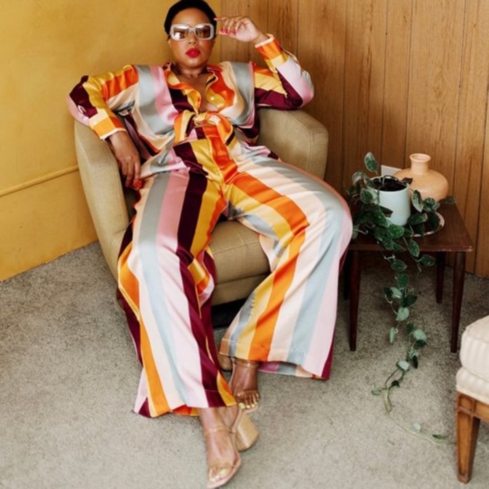 Women's Mixed Vertical Stripe Print Long Sleeve Button Down Fe Noel x Target